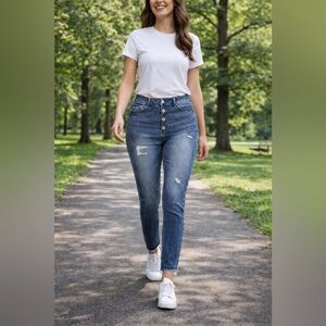 Time and Tru Women’s size 12 High-Rise Button-Fly Distressed Blue Jeans